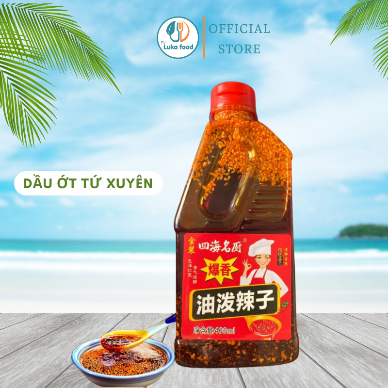 Dầu Ớt Sa Tế Mè Rang Tứ Xuyên 400ml - Vị Cay Nồng, Thơm Phức, Pha Nước Chấm, Ướp Đồ Nướng, Nấu Mì Cay Luka Food
