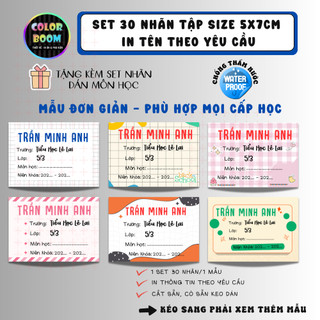 [ IN TÊN THEO YÊU CẦU] Nhãn Vở In Theo Yêu Cầu - Set 30 Nhãn Vở mẫu đơn giản- Size 5x7cm - Colorboom