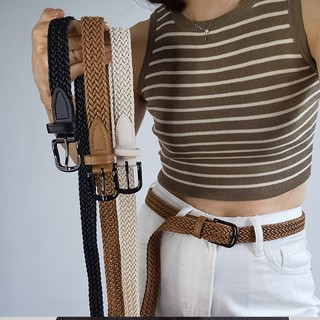 Thắt lưng nữ nam dây bện vải đan vintage thời trang cổ điển không cần đục lỗ tiện lợi bản 2.5cm TL73