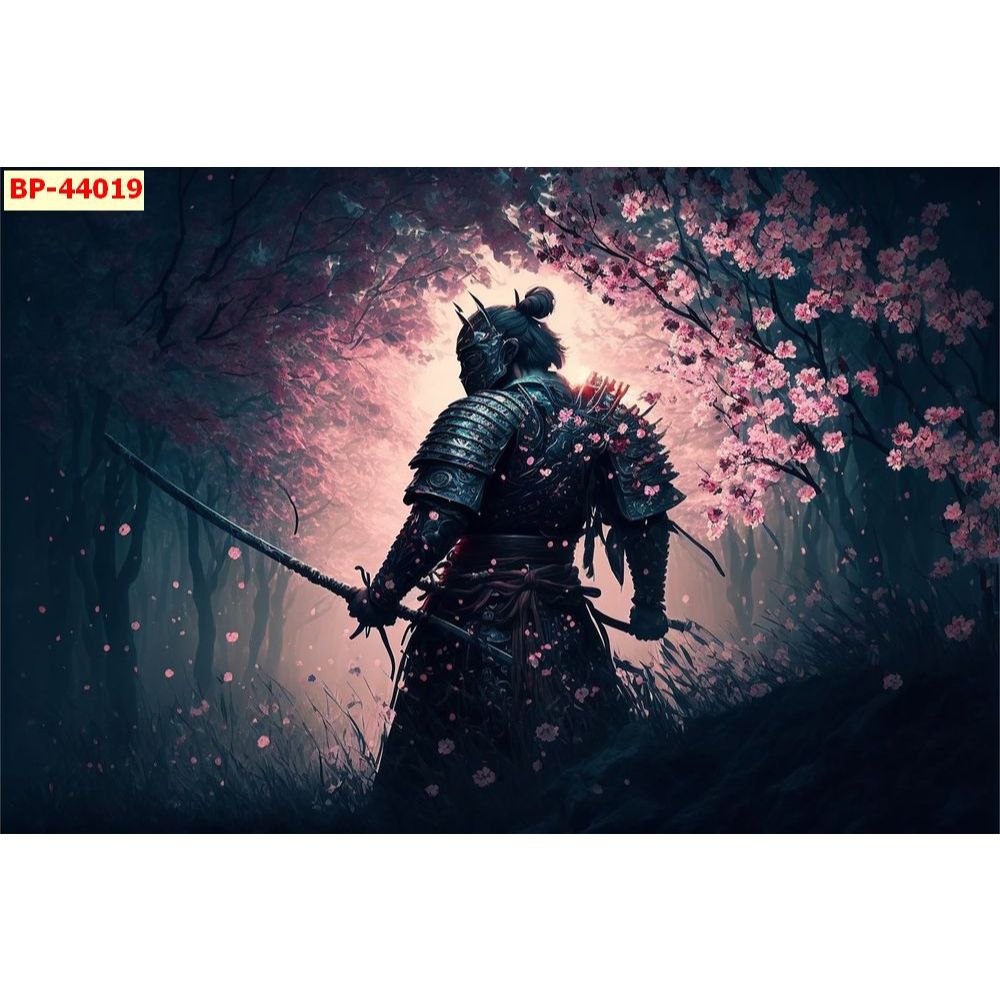 Tranh vải lụa dán tường 3d cao cấp mẫu chủ đề hoa anh đào nhật bản samurai nhiều kích thước....