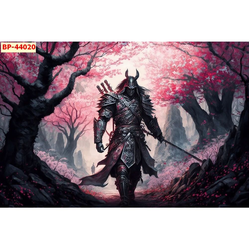 Tranh vải lụa dán tường 3d cao cấp mẫu chủ đề hoa anh đào nhật bản samurai nhiều kích thước....