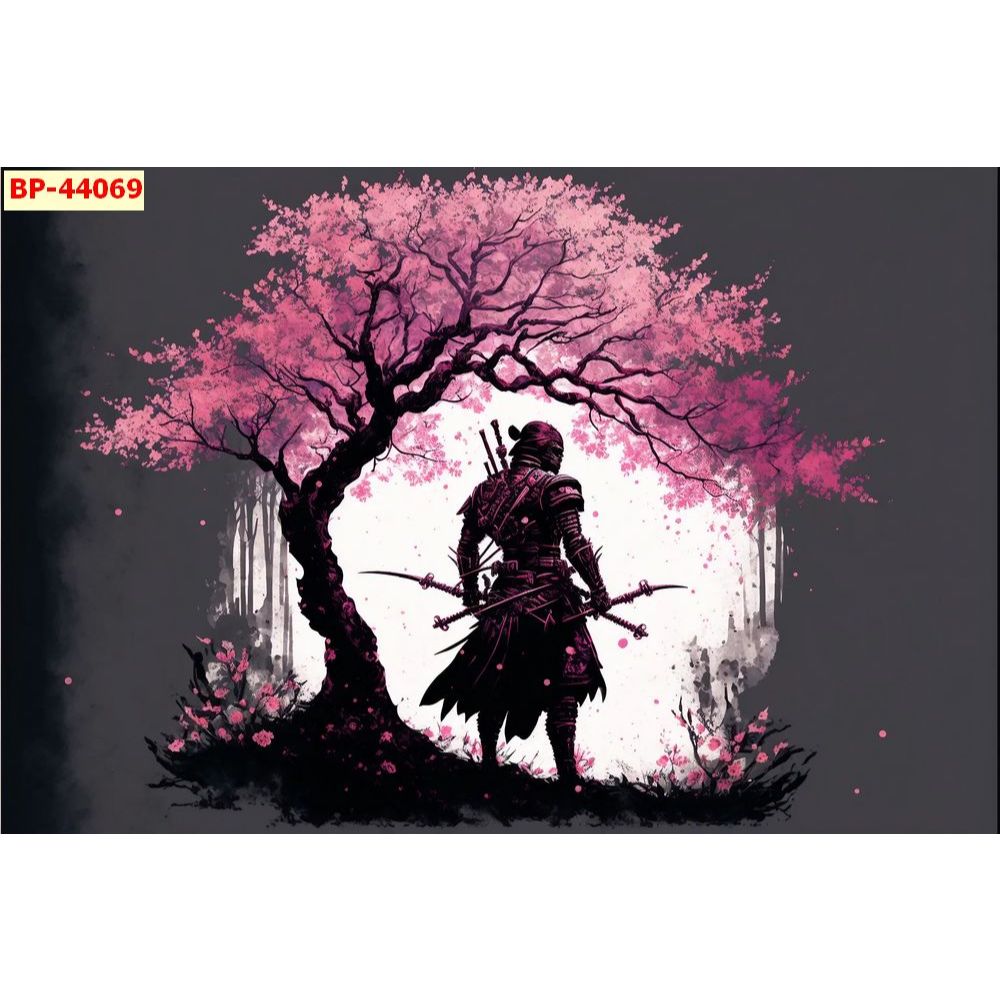 Tranh vải lụa dán tường 3d cao cấp mẫu chủ đề hoa anh đào nhật bản samurai nhiều kích thước....