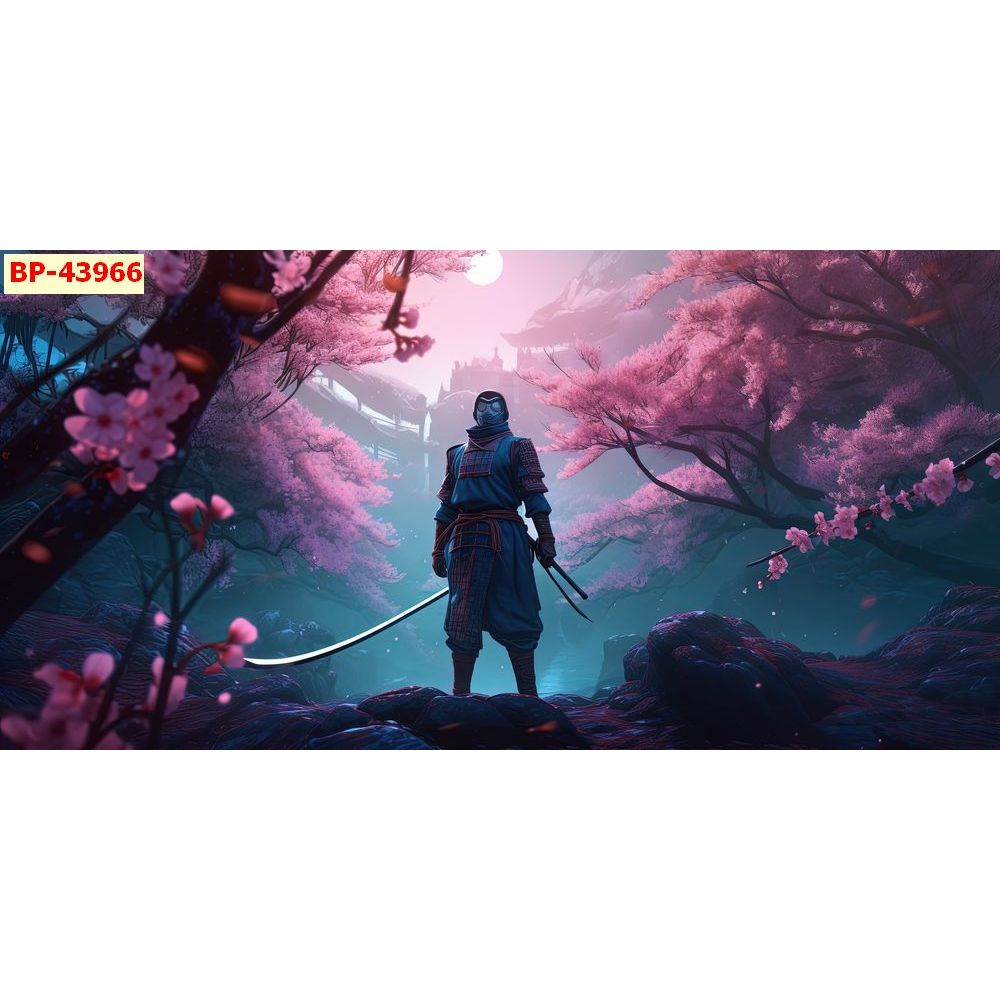 Tranh vải lụa dán tường 3d cao cấp mẫu chủ đề hoa anh đào nhật bản samurai nhiều kích thước....