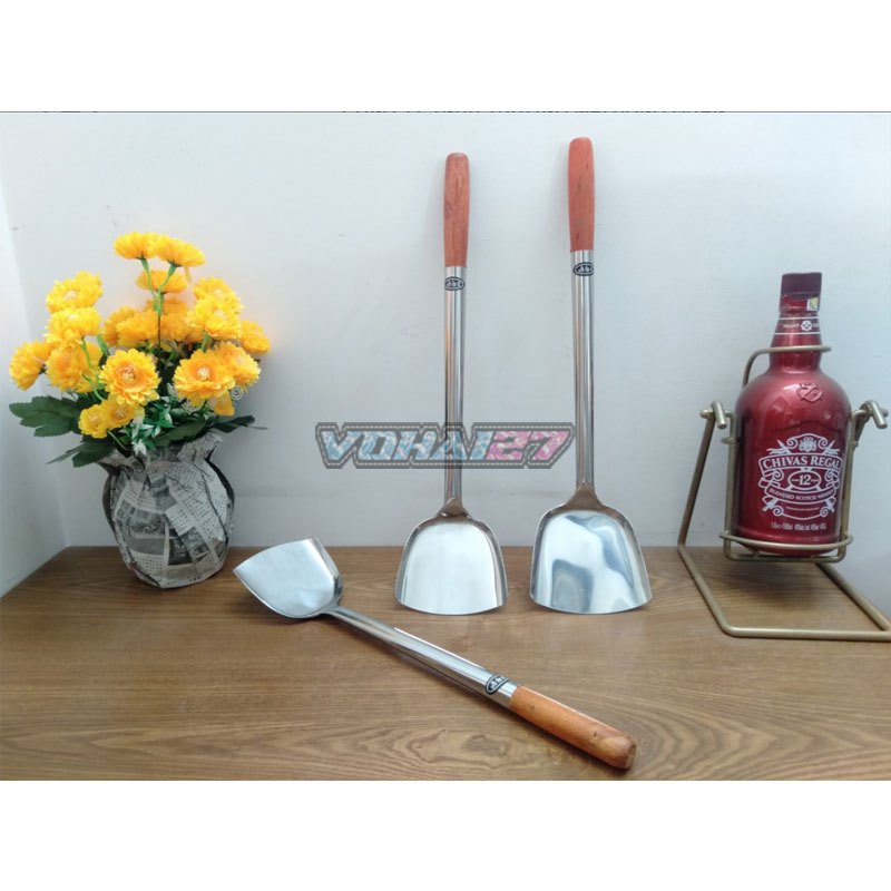 Sạn thợ xào inox cao cấp size φ11.5cm - dài 46cm - Sạn thợ xào cán gỗ