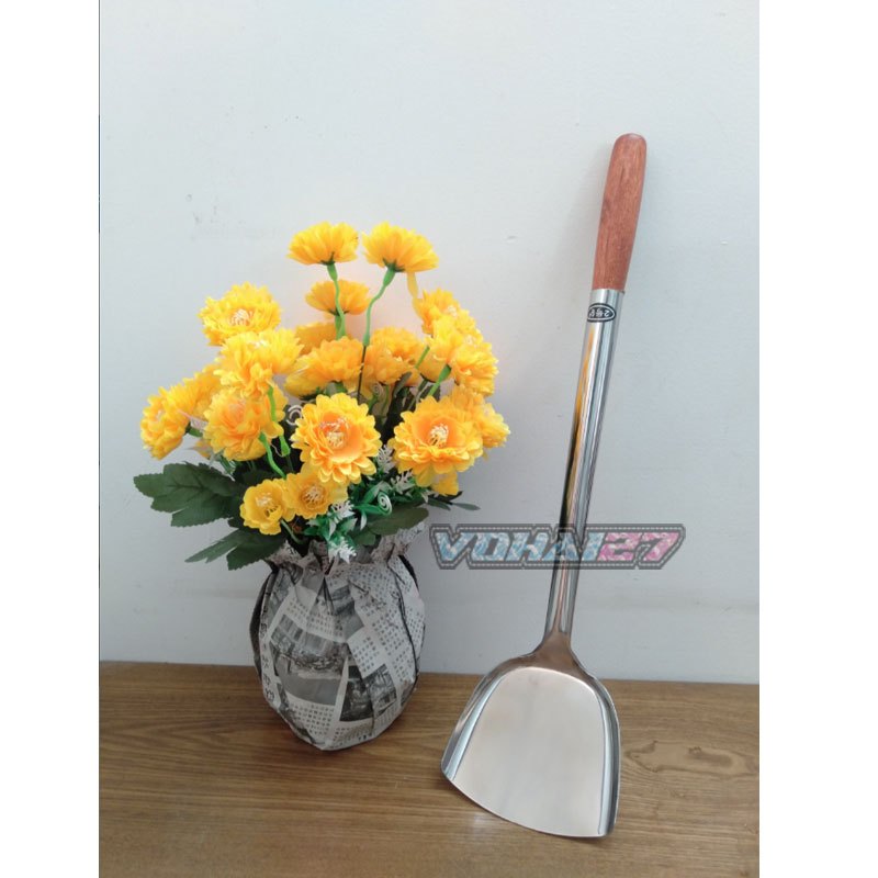 Sạn thợ xào inox cao cấp size φ11.5cm - dài 46cm - Sạn thợ xào cán gỗ