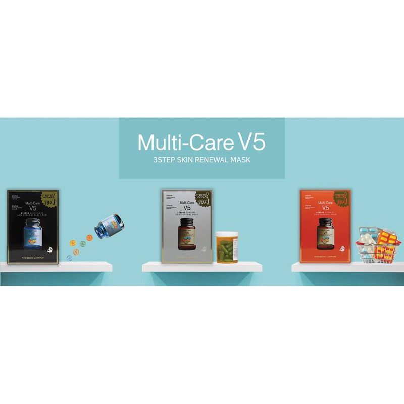 Mặt nạ 3 bước Multi care V5 Aqua Black Skin Renewal Black Mask Rainbow L'affair hạn 2028 IS414