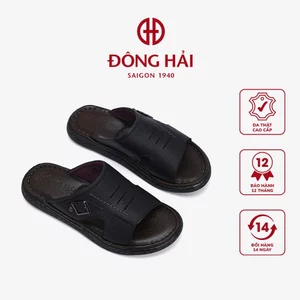 Dép quai ngang nam Đông Hải chất liệu da bò cao cấp đế cao su có rãnh chống trơn trượt - D1133