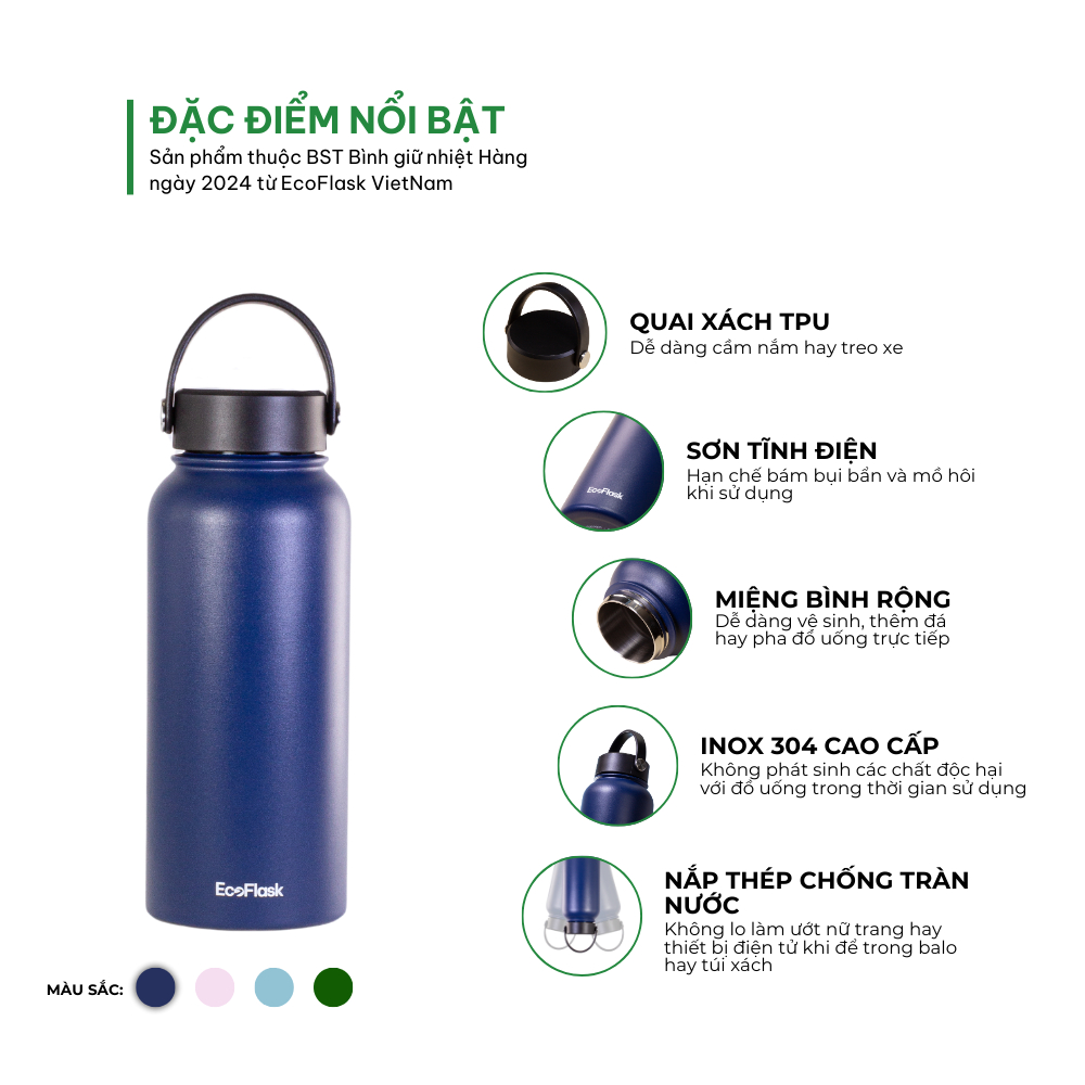 Ảnh Bình giữ nhiệt EcoFlask 1000ml/650ml hàng ngày (A04) cao cấp chính hãng, inox 304, bảo hành 3 năm 1