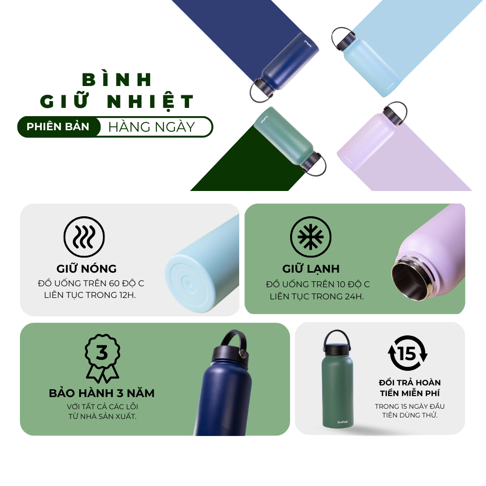 Ảnh Bình giữ nhiệt EcoFlask 1000ml/650ml hàng ngày (A05) - Bình giữ nhiệt cao cấp chính hãng, inox 304, bảo hành 3 năm 1