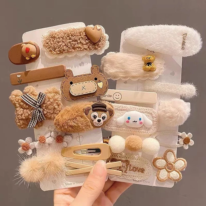 Bộ kẹp tóc hình hoạt họa nhồi bông phong cách Hàn Quốc xinh xắn Quà Tặng Cho Bé Gái Chất Liệu Lông Mềm