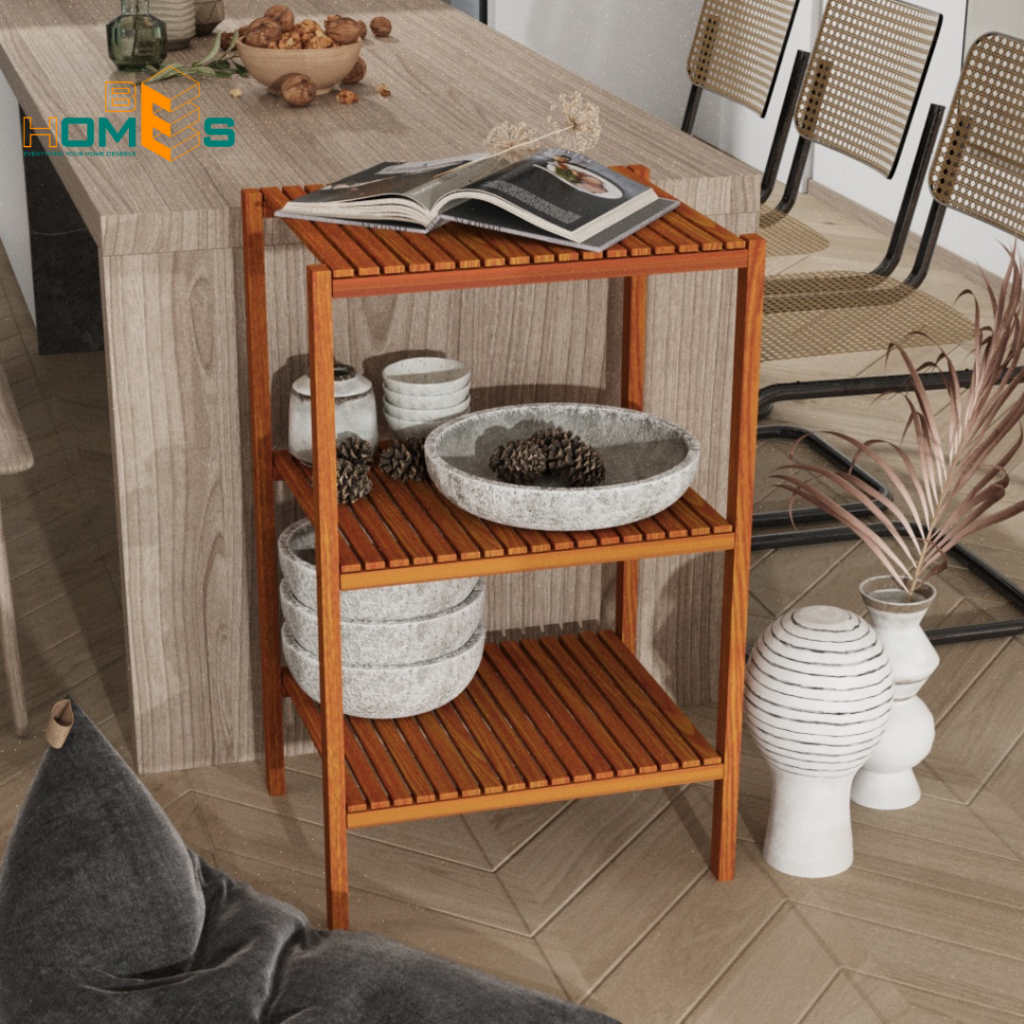 Ảnh Kệ Gỗ Lò Vi Sóng Behomes 3 Tầng - Kệ Để Đồ Gỗ Thông Chắc Chắn Chống Mối Mọt 4