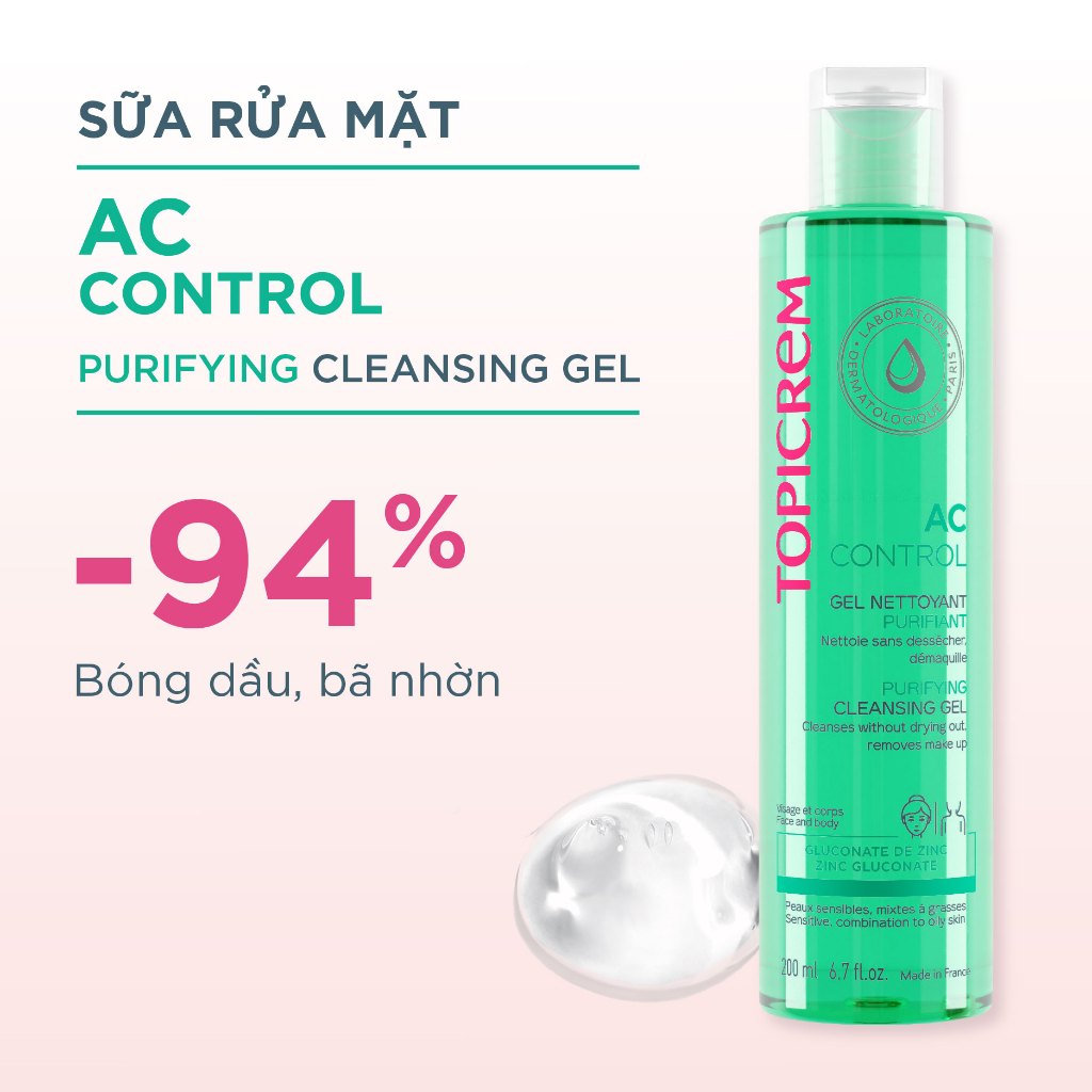 Sữa rửa mặt dạng gel làm sạch da dầu mụn TOPICREM AC PURIFYING CLEANSING 200ml - Skin Studio