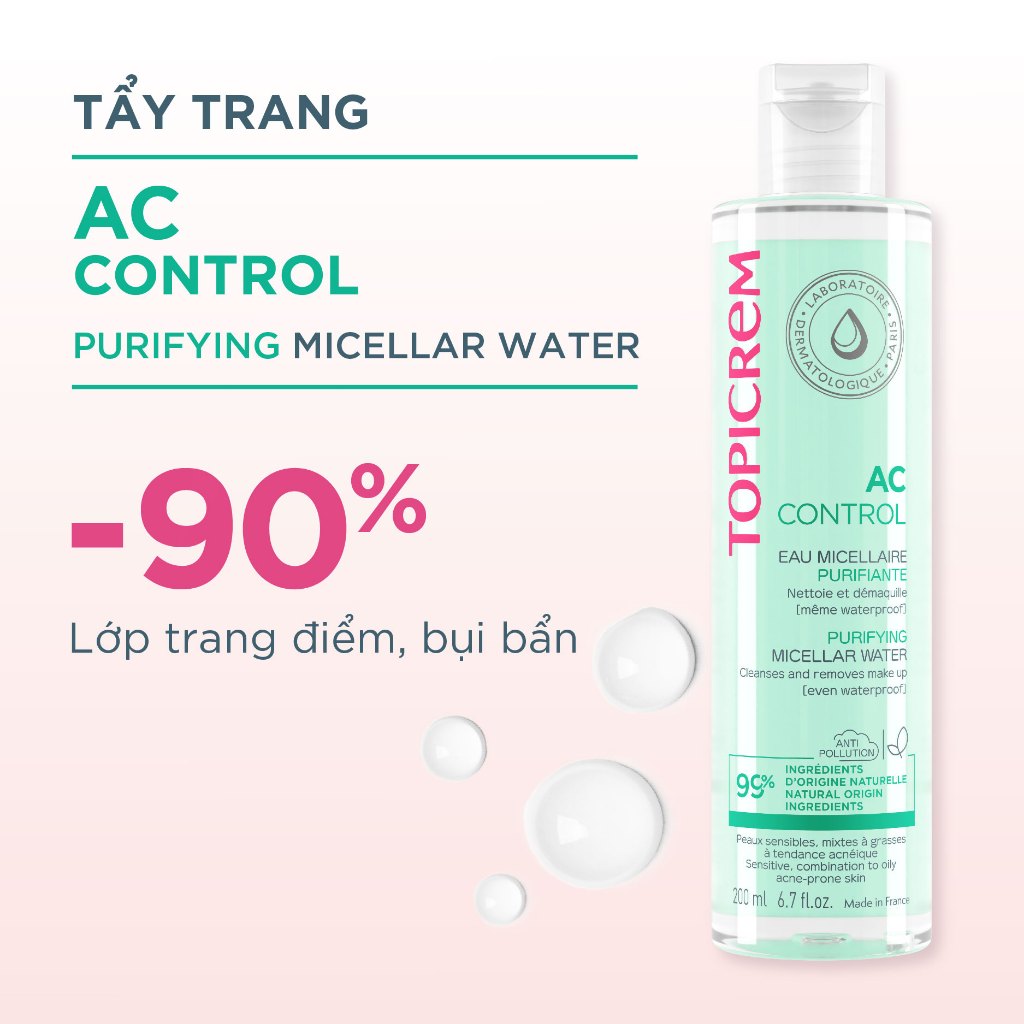 Combo Nước Tẩy trang và Sửa Rửa mặt Topicrem Cleansing Gel 200ml dành cho da dầu mụn - Skin Studio