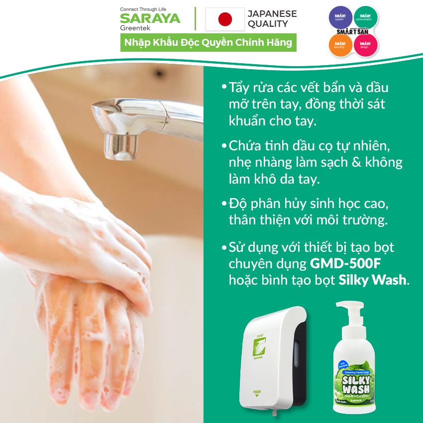 Ảnh Xà Phòng Rửa Tay Sát Khuẩn Saraya Smart San Hand Soap H-1, Không Mùi - Can 5Kg 2