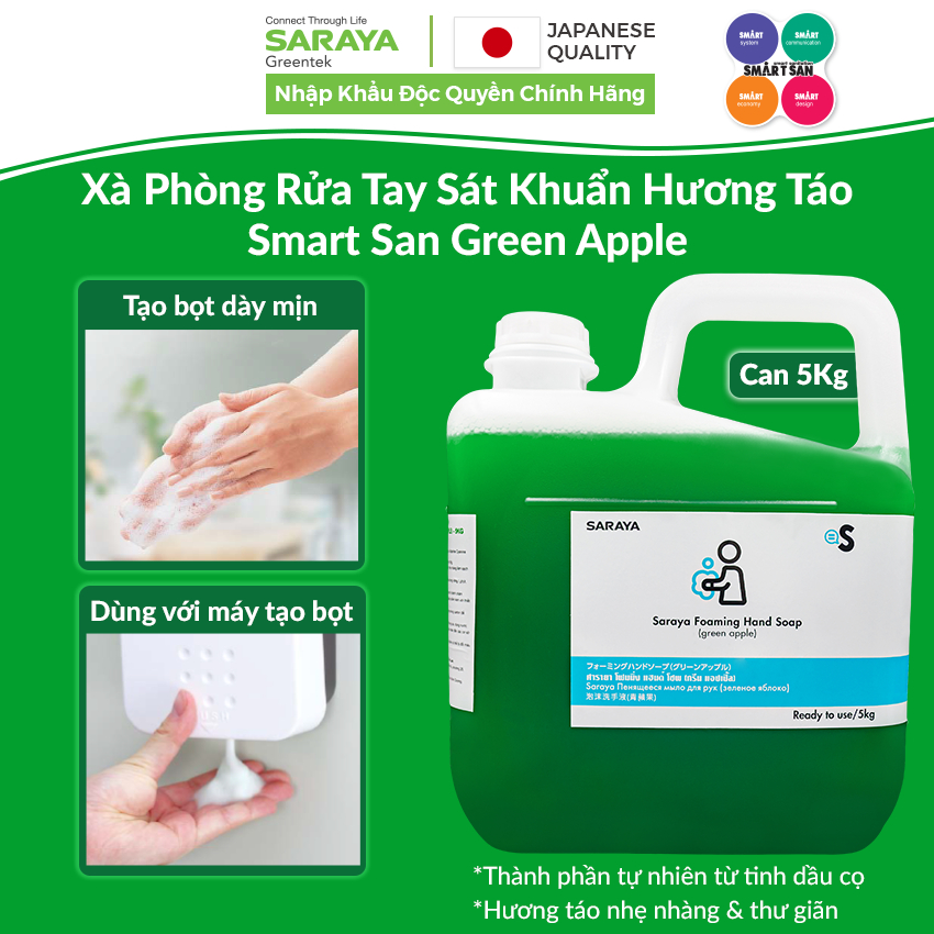 Ảnh Xà Phòng Rửa Tay Sát Khuẩn Saraya Foaming Hand Soap (Green Apple), Hương Táo - Can 5Kg 1