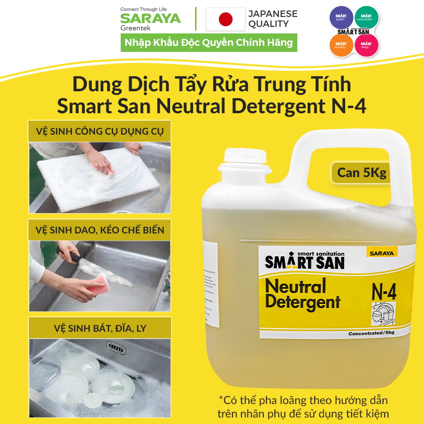 Ảnh Dung Dịch Tẩy Rửa Trung Tính Saraya Smart San Neutral Detergent N-4 - Can 5 Kg 1