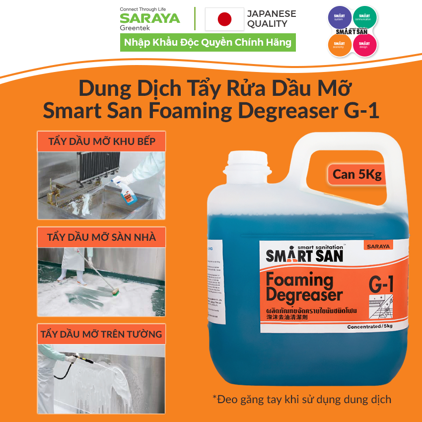 Ảnh Dung dịch tẩy rửa dầu mỡ Saraya Smart San Foaming Degreaser G-1 - Can 5Kg 1