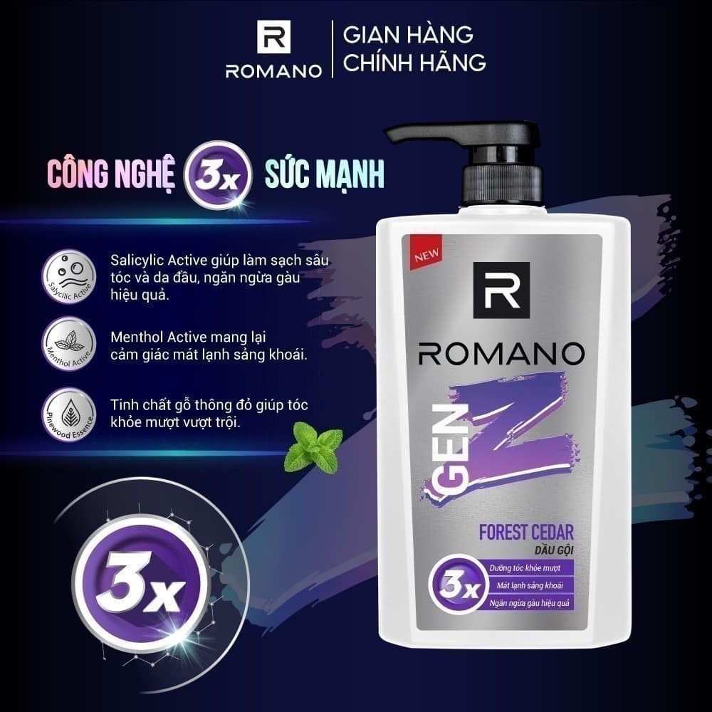 Ảnh Dầu gội nam Romano Gen Z hương Sea Breeze/Forest Cedar 610g/chai (Tặng mùi ngẫu nhiên) 3