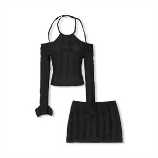 [Deal Độc Quyền] Set Áo Nữ Crop Bowtie Shoulder Short Skirt, Chất Vải Vải Thun Lỗ Thoải Mái, WSB123, SOME HOW STORE