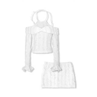 [Deal Độc Quyền] Set Áo Nữ Crop Bowtie Shoulder Short Skirt, Chất Vải Vải Thun Lỗ Thoải Mái, WSB123, SOME HOW STORE