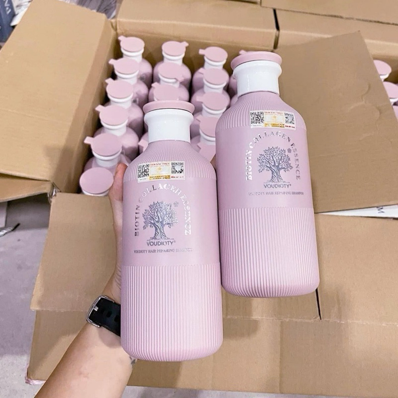 Dầu gội xả Biotin Essence Voudioty Xanh - Hồng cao cấp phục hồi mềm mượt giảm gãy rụng 500ml