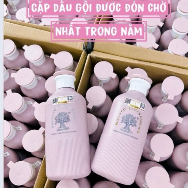 Dầu gội xả Biotin Essence Voudioty Xanh - Hồng cao cấp phục hồi mềm mượt giảm gãy rụng 500ml