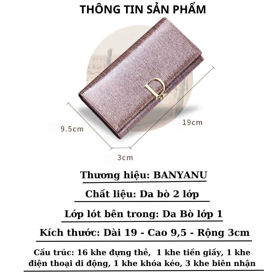 Ví Dài Nữ Bóp Nữ Da Bò Ví Nữ Cầm Tay Dự Tiệc Chính Hãng BANYANU Cao Cấp Mẫu BCV-VN04 Có Hộp Làm Quà Tặng Sang Trọng