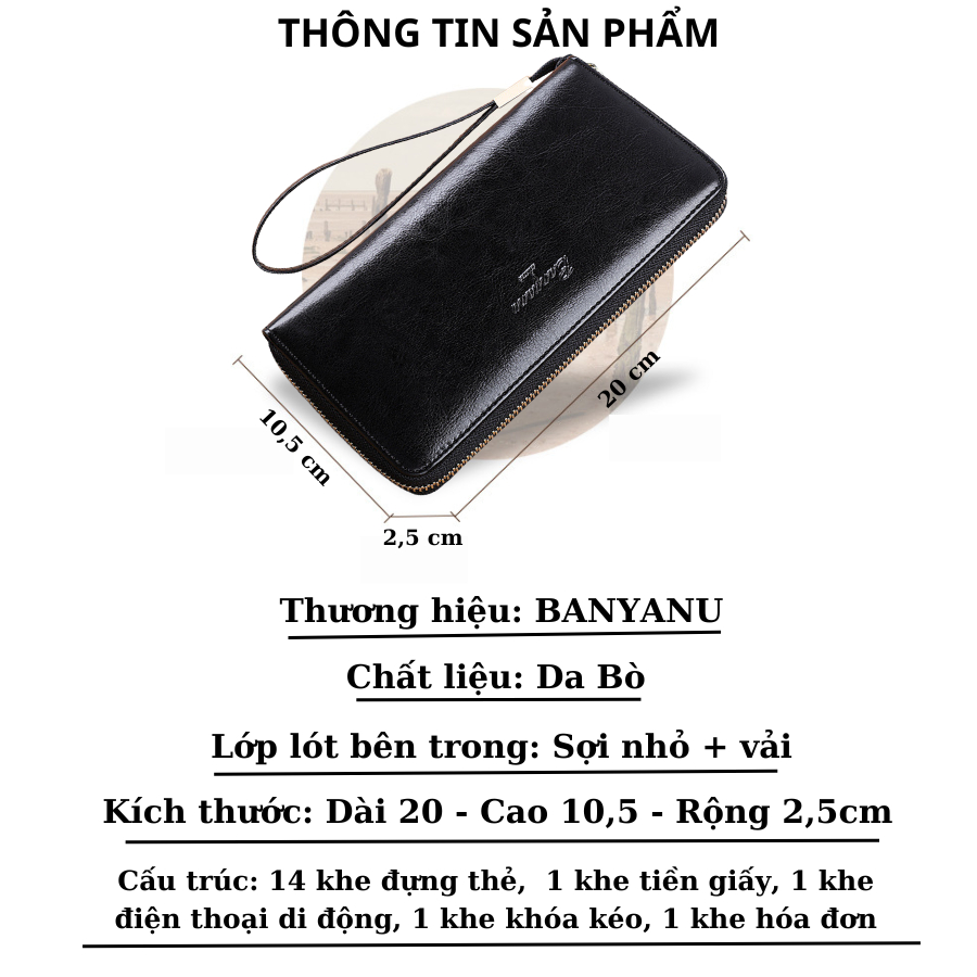 Ví Dài Nữ Da Bò Bóp Nữ Dài Ví Nữ Cầm Tay Dự Tiệc Chính Hãng BANYANU Cao Cấp Mẫu BCV-VN05 Có Hộp Làm Quà Tặng Sang Trọng
