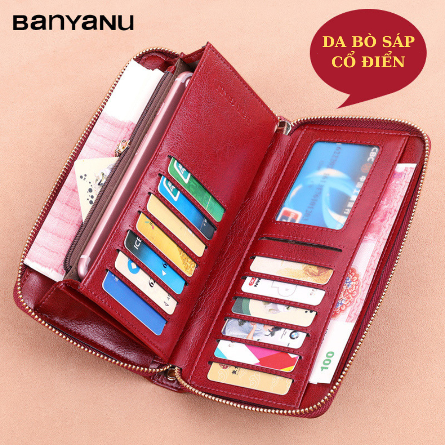 Ví Dài Nữ Da Bò Bóp Nữ Dài Ví Nữ Cầm Tay Dự Tiệc Chính Hãng BANYANU Cao Cấp Mẫu BCV-VN05 Có Hộp Làm Quà Tặng Sang Trọng