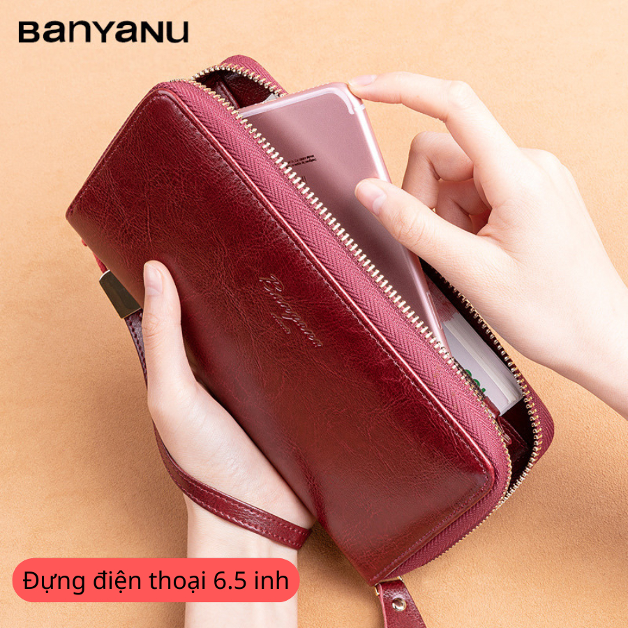 Ví Dài Nữ Da Bò Bóp Nữ Dài Ví Nữ Cầm Tay Dự Tiệc Chính Hãng BANYANU Cao Cấp Mẫu BCV-VN05 Có Hộp Làm Quà Tặng Sang Trọng