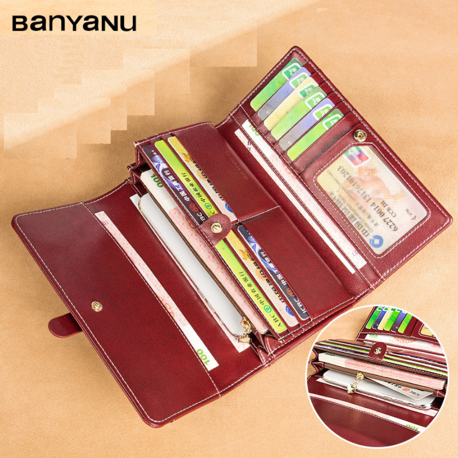 Ví Dài Nữ Nắp Gập Da Bò Bóp Nữ Cầm Tay Dự Tiệc Chính Hãng BANYANU Cao Cấp Mẫu BCV-VN06 Có Hộp Làm Quà Tặng Sang Trọng