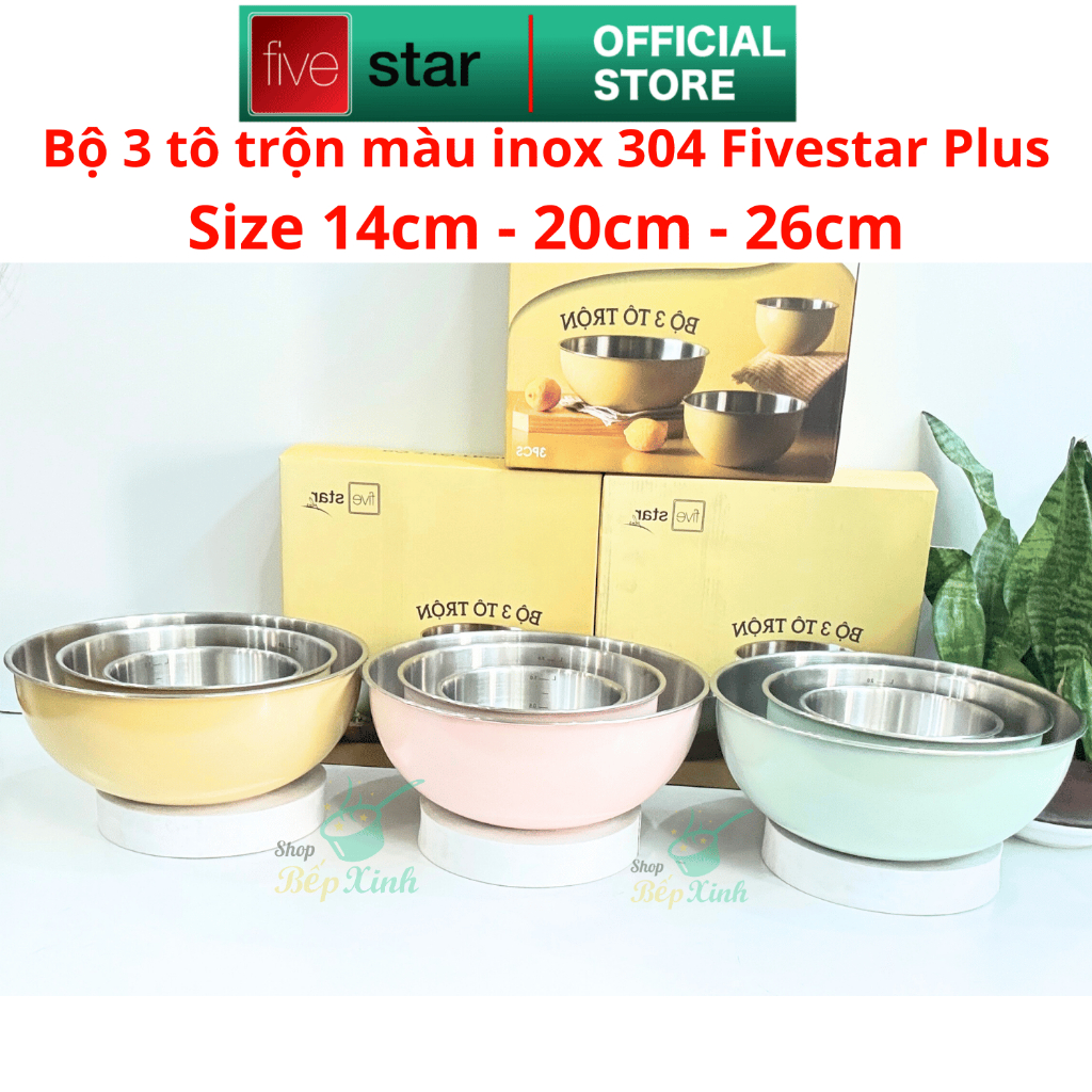 Bộ tô trộn Inox 304 FIVESTAR 3 món size 14cm - 20cm - 26cm dùng để Trộn ...