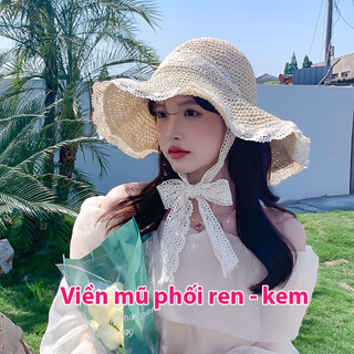 Mũ nón cói nữ đi biển vành rộng thời trang cao cấp tiểu thư có dây buộc