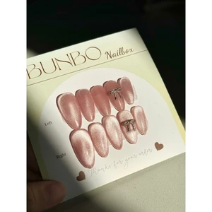 Nailbox Thiết Kế thạch hồng mắt mèo Charm nơ BunBo nailbox - A06