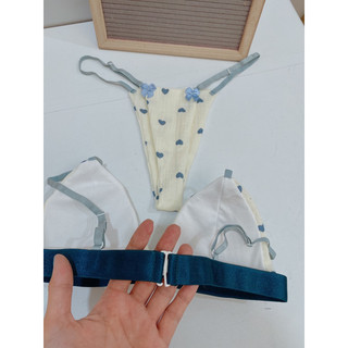 Set bộ đồ lót muslin tim xanh thoáng mát - handmade