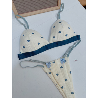Set bộ đồ lót muslin tim xanh thoáng mát - handmade