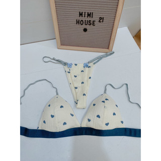 Set bộ đồ lót muslin tim xanh thoáng mát - handmade