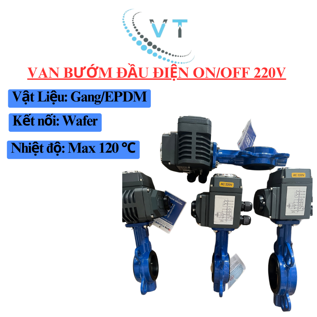 VAN BƯỚM ĐẦU ĐIỆN ON/OFF 220V Đầu xám