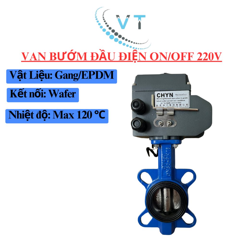 VAN BƯỚM ĐẦU ĐIỆN ON/OFF 220V Đầu xám