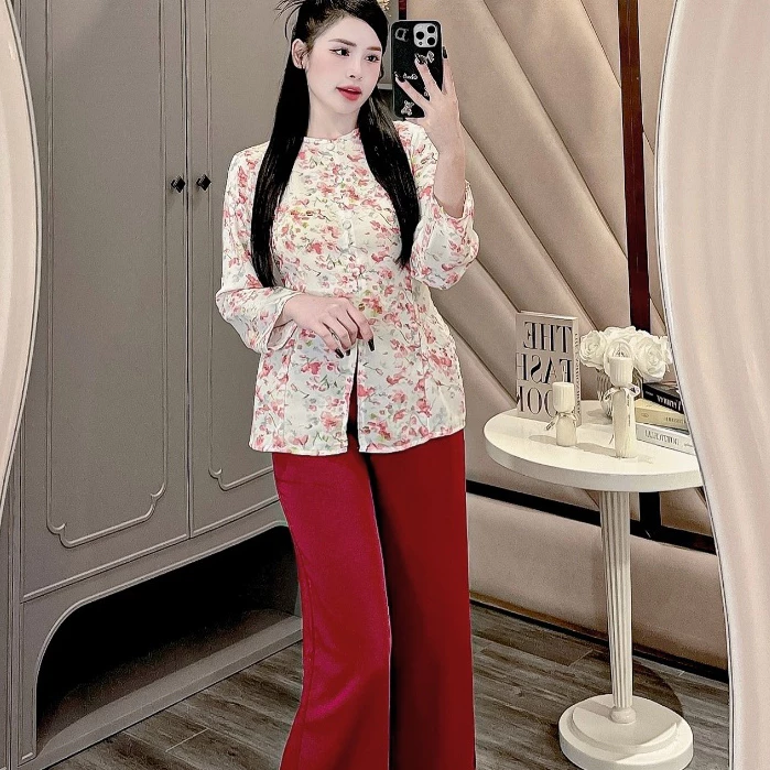 Đồ bộ áo bà ba nữ quần dài đồ bà ba nữ miền tây áo bà ba nữ set bà ba set bộ nữ bà ba tay lỡ vải gấm - cn103