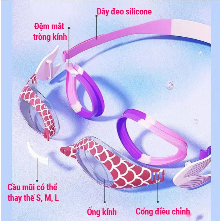 Kính bơi tiên cá cho trẻ em từ 3 tuổi POPO 871 ngăn nước tuyệt đối, hạn chế sương mờ