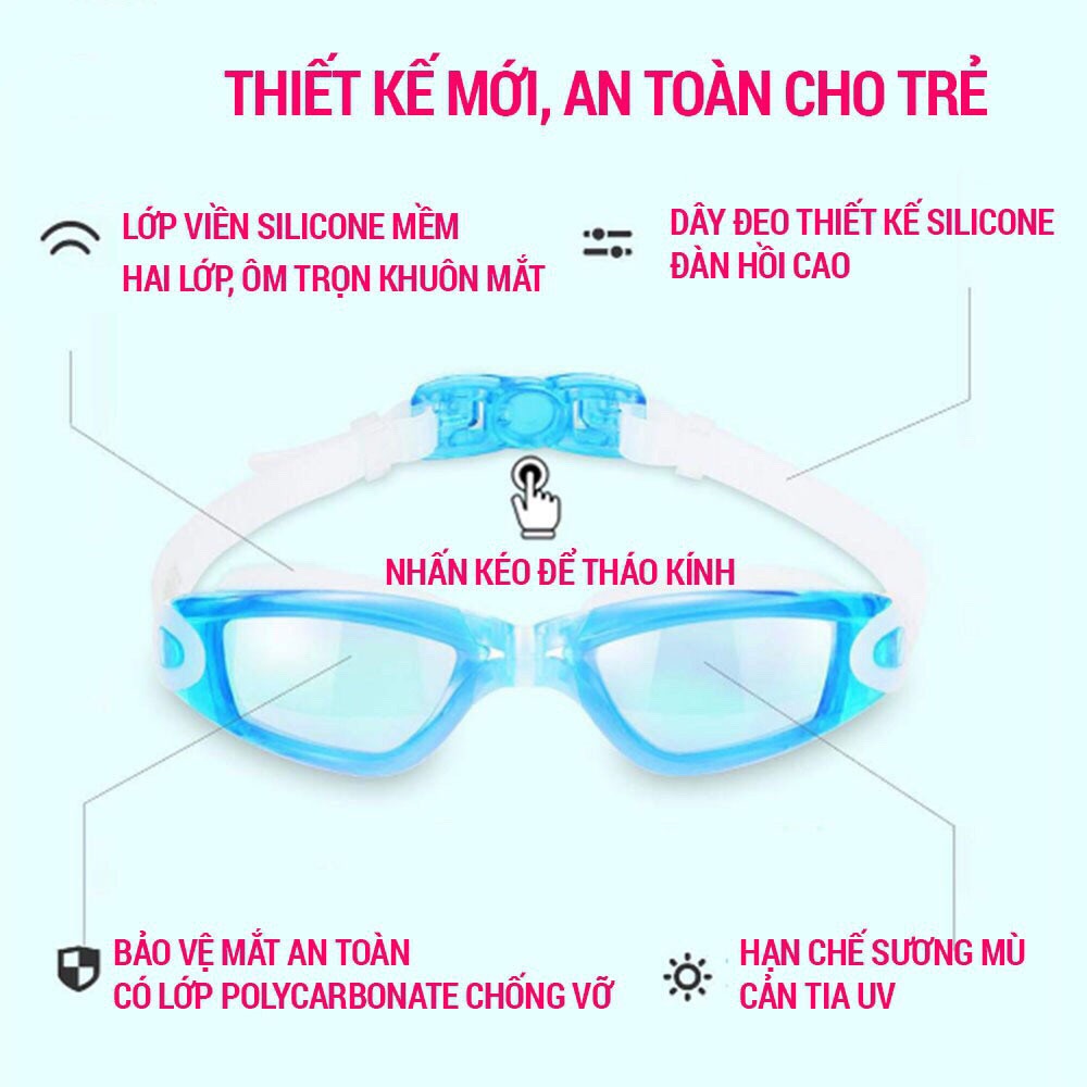 Kính bơi trẻ em mắt trong CF026 cho bé từ 6 tuổi cản tia UV hạn chế sương mờ SPORTY