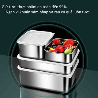 Bộ 3 Hộp Inox 304 Đựng Cơm Giữ Tươi Tủ Lạnh Bảo Quản Thực Phẩm – Không Gỉ, Nắp Kín, Chống Tràn