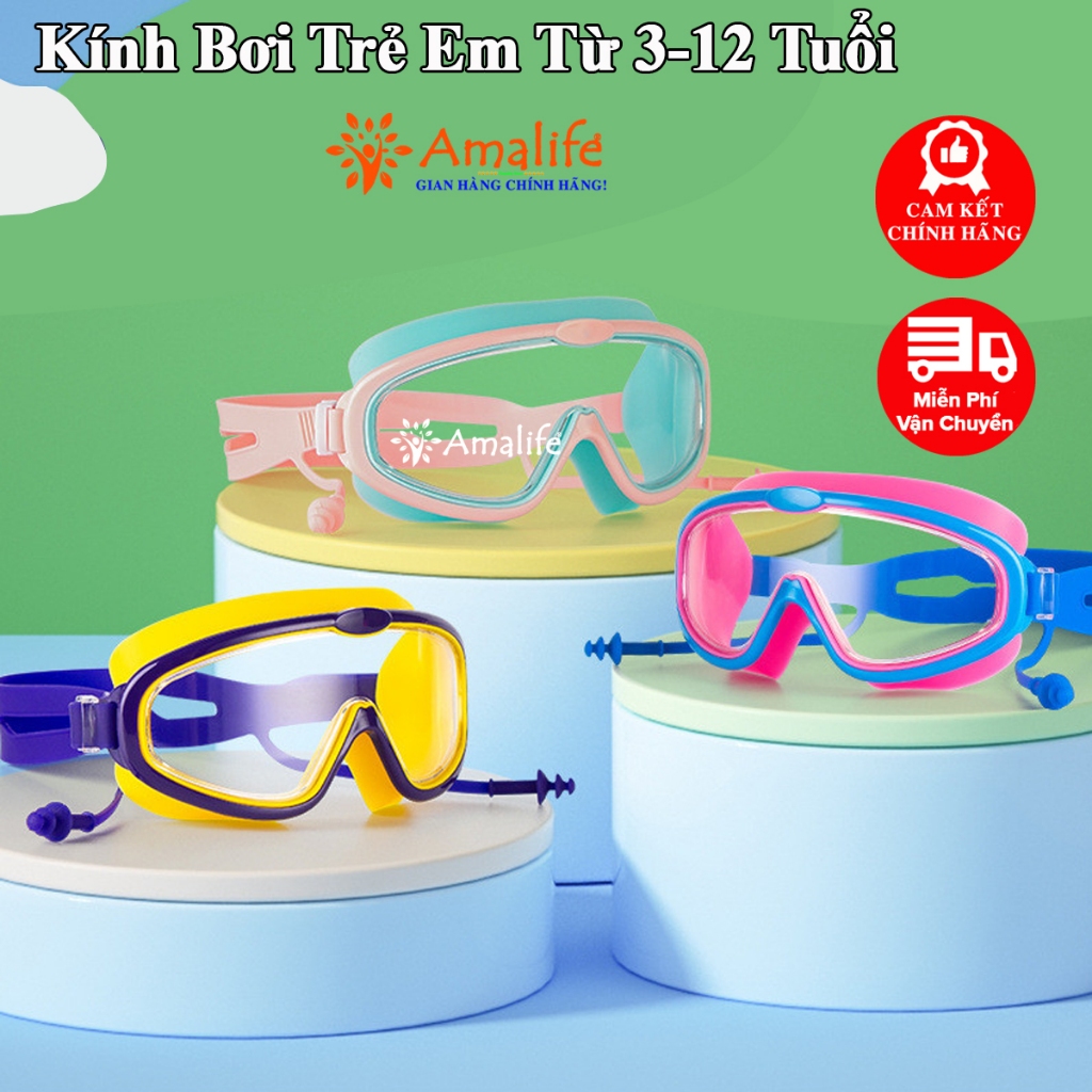 Ảnh Kính Bơi Trẻ Em Gọng Lớn Chống Sương Mù Không Thấm Nước Độ Nét Cao Cho Bé Từ 3-14 Tuổi Có Bịt Tai Chính Hãng Amalife 1