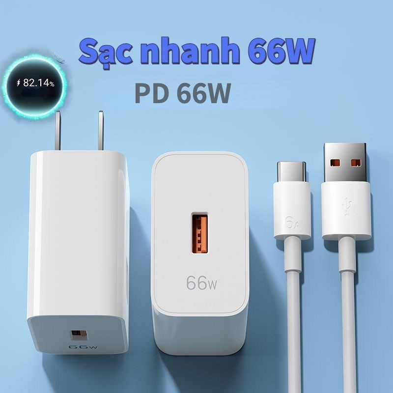 Sạc Nhanh Không Nóng MáyBộ Củ Cáp Sạc Nhanh PD 66w NBR Cho Các Dòng Máy (Củ PD 66W+6A Cáp Type-C )