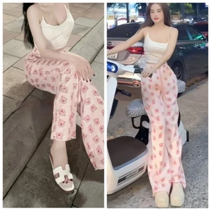 Sét Bộ Quần Ống Suông Họa Tiết Hoạt Hình Heo Hồng + Mix Áo 2 Dây Bún