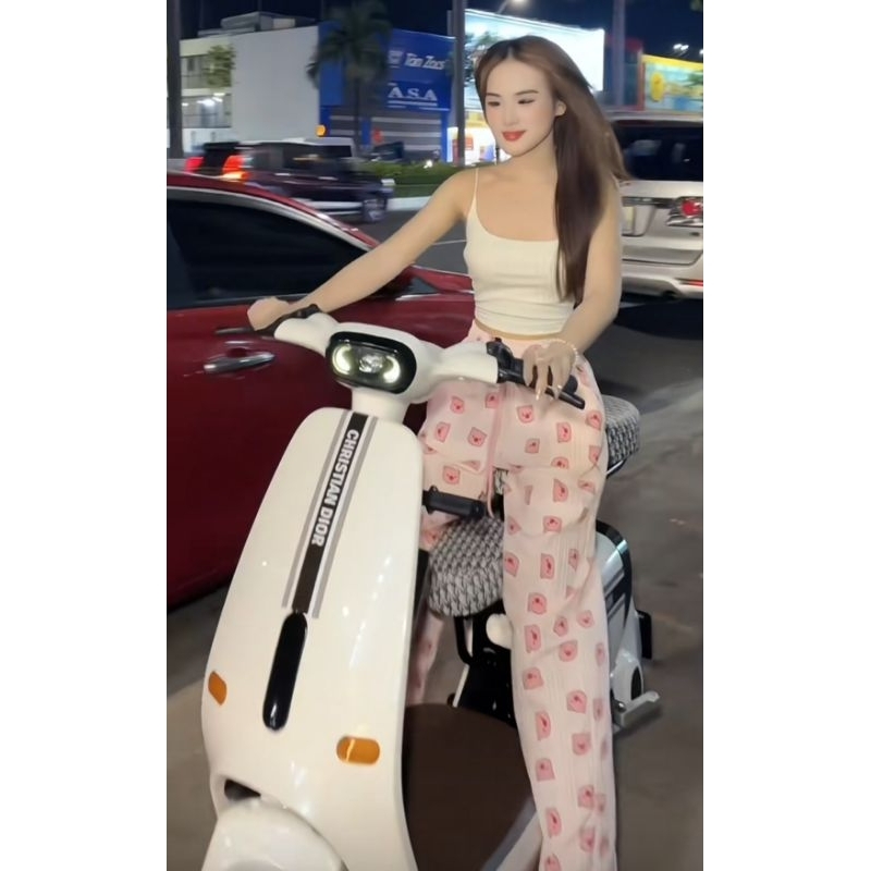 [ Rẻ Vô Địch ] Sét Bộ Quần Ống Suông Họa Tiết Hoạt Hình Heo Hồng + Mix Áo 2 Dây Bún