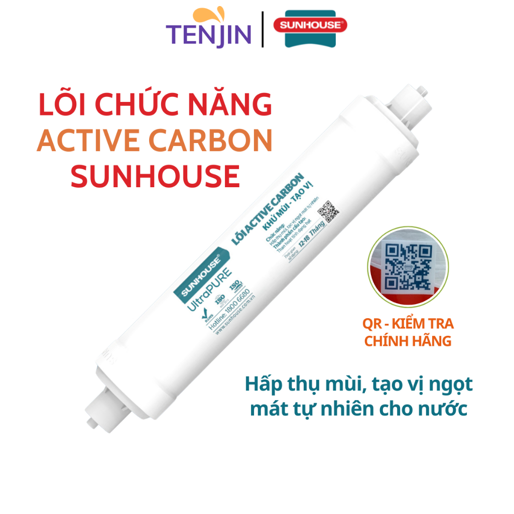 Lõi Chức Năng Active Carbon Sunhouse Làm Từ Than Hoạt Tính Hấp Thụ Mùi Và Tạo Vị Ngọt Cho Nước Mẫu Mới Cắm Nhanh Có QR