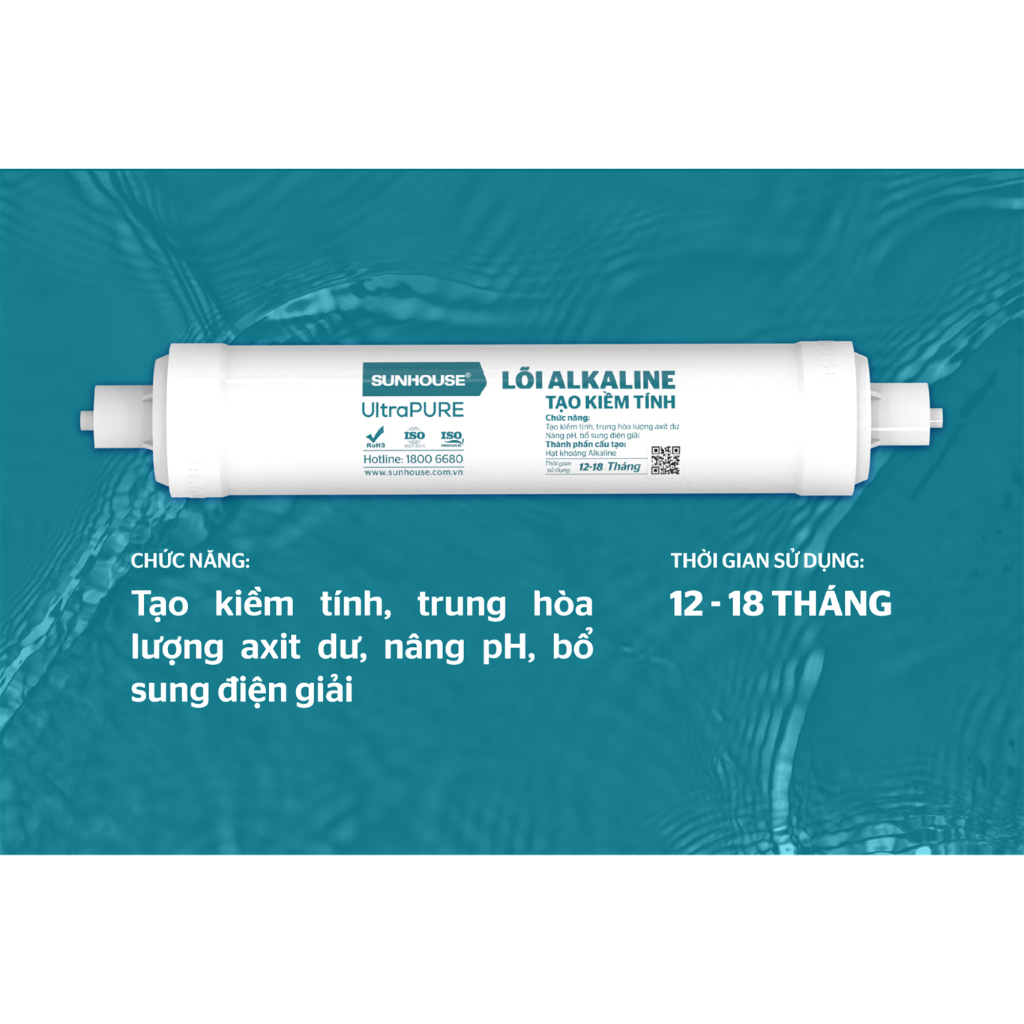 Lõi Chức Năng Alkaline Sunhouse Cấu Tạo Từ Hạt Khoáng Giúp Tạo Kiềm Tính Nâng Độ pH Của Nước Mẫu Mới Cắm Nhanh Có Mã QR
