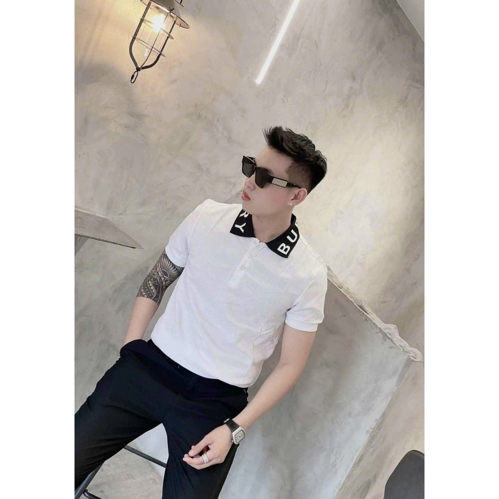 Áo thun nam cổ trụ đan dệt chữ sắc nét, thun nam tay ngắn hàng hiệu cao cấp 1999 Fashion